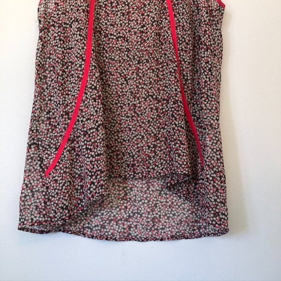 COLLECTIVE CONCEPTS Cream Beige Coral Black Polka Dot Striped Sheer Tank Medium - Picture 3 of 12